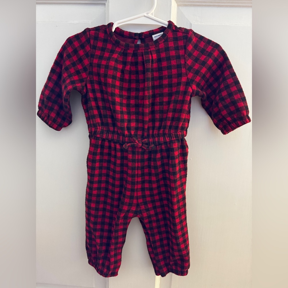 Old Navy Red and Black Plaid Baby Jumpsuit